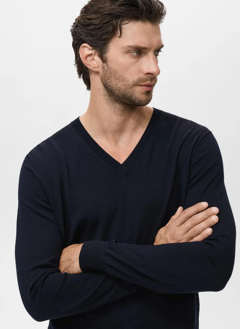 Mango Man  100% Merino Wool V-Neck Sweater for Men | Best Price UAE