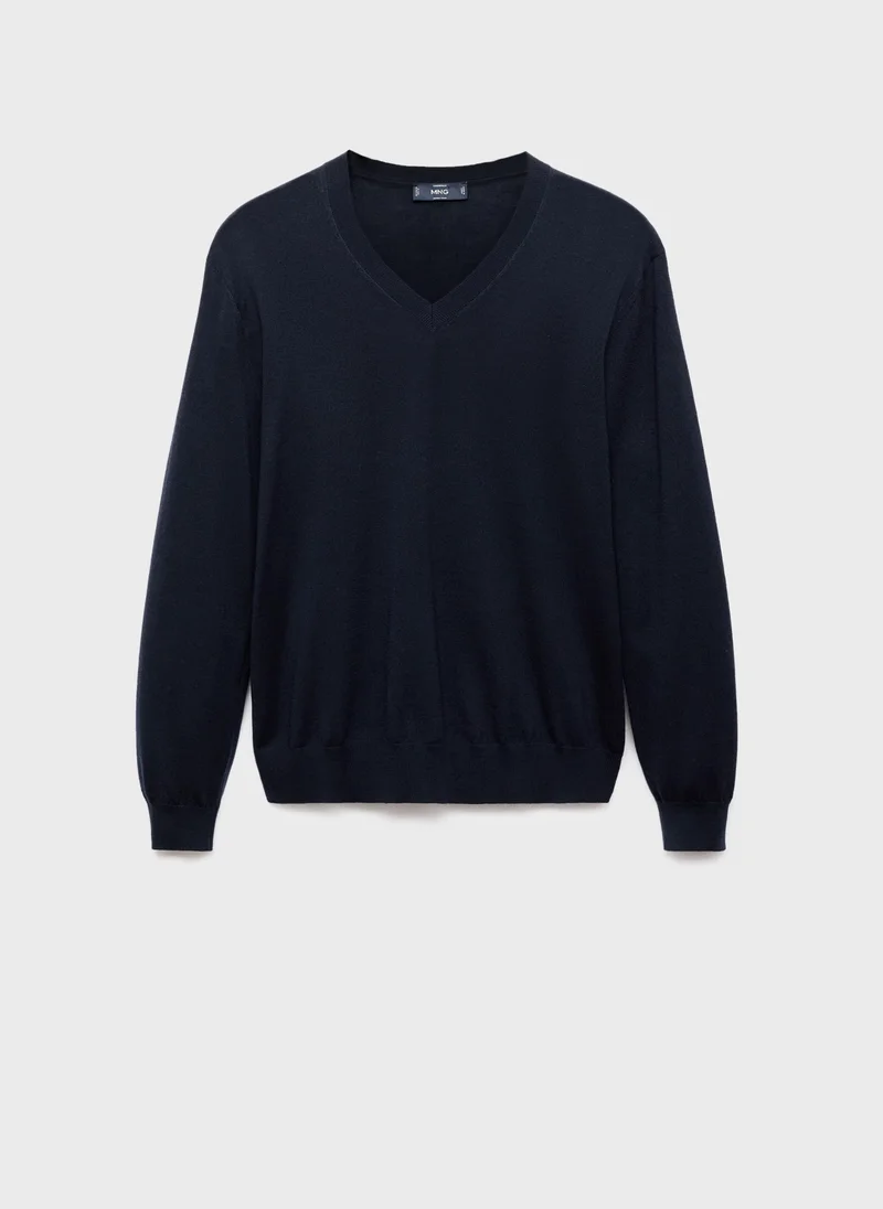 Mango Man  100% Merino Wool V-Neck Sweater for Men | Best Price UAE
