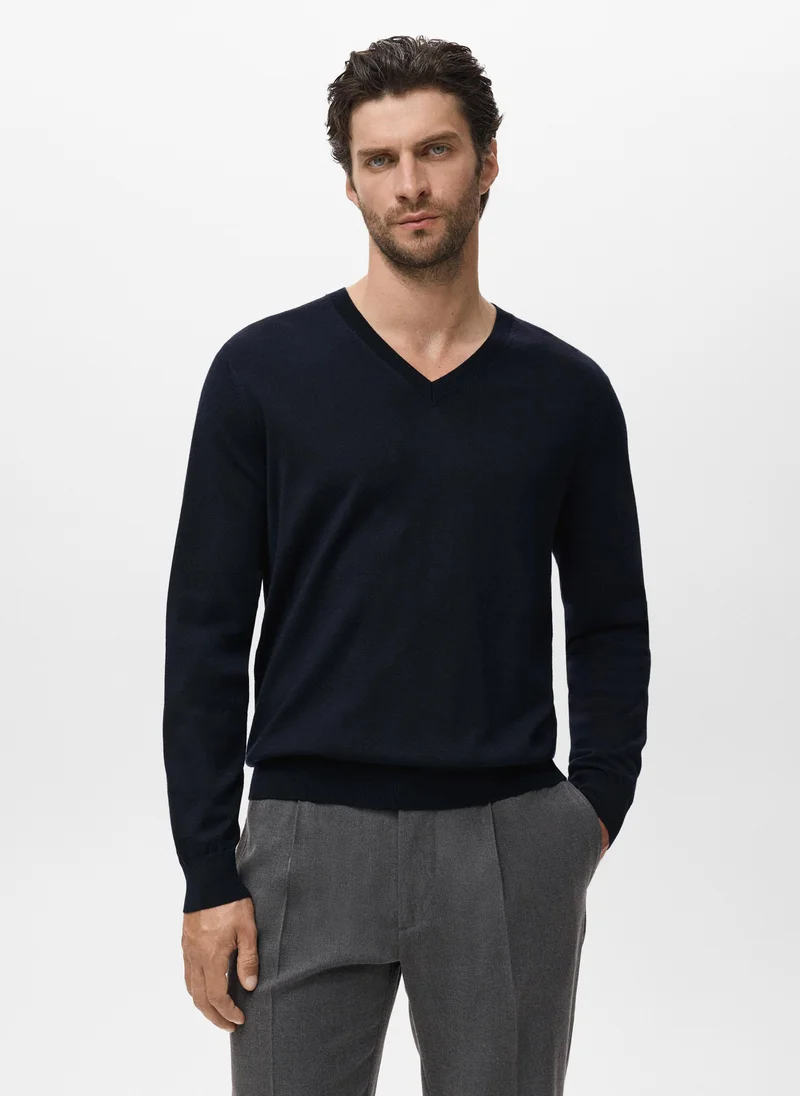 مانجو مان 100% Merino Wool V-Neck Sweater