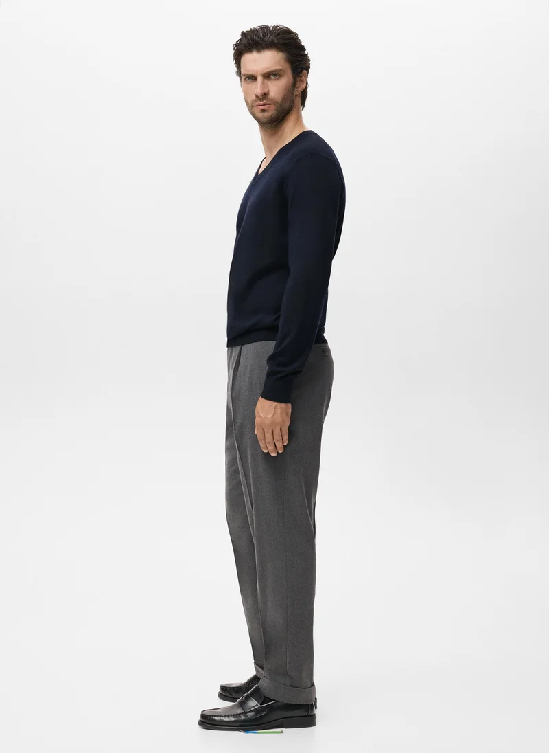 Mango Man  100% Merino Wool V-Neck Sweater for Men | Best Price UAE