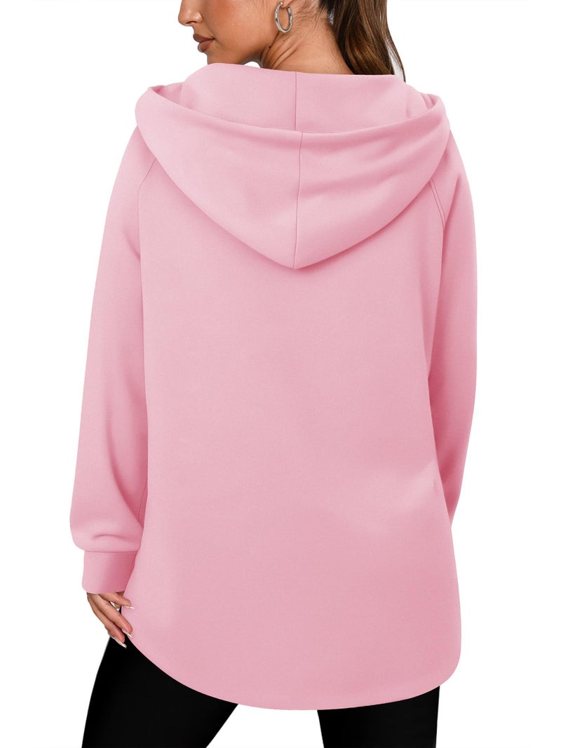 onlypuff Lapel Zip Hoodie Women Casual Sweatshirts Workout Long Sleeve Drawstring Hooded Tunic Rose Pink XL - Image 5
