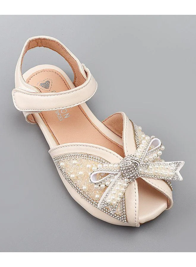 Mark & Mia Mark & Mia Bow Detailed Pearls Embellished Velcro Closure Sandals - Off White