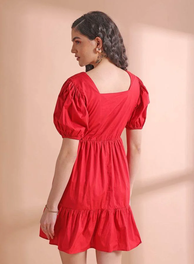 مرفوعة Women Regular Fit Casual Solid Babydoll Dress