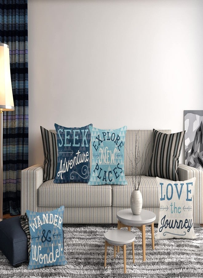Taysta Set of 4 Linen Throw Pillow Cover Seek Adventure Explore New Places Wander Wonder Love Journey Decorative Pillow Cases Covers Home Decor Square 18 x 18 Inches Pillowcases - Image 2