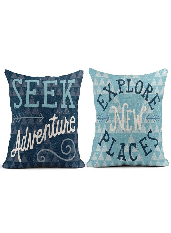 Taysta Set of 4 Linen Throw Pillow Cover Seek Adventure Explore New Places Wander Wonder Love Journey Decorative Pillow Cases Covers Home Decor Square 18 x 18 Inches Pillowcases - Image 4