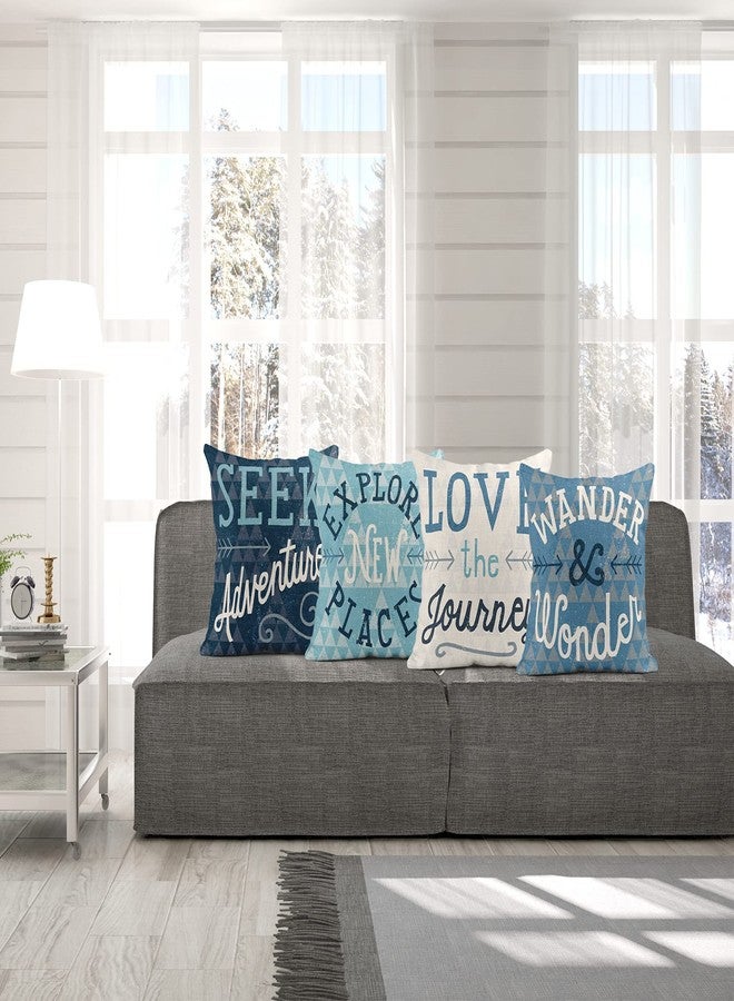 Taysta Set of 4 Linen Throw Pillow Cover Seek Adventure Explore New Places Wander Wonder Love Journey Decorative Pillow Cases Covers Home Decor Square 18 x 18 Inches Pillowcases - Image 3
