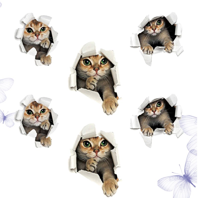 2pcs 3D Broken Wall Cats Wall Stickers Funny Wall Paste Wall Decal DIY Toilet Sticker for Nursery Bedroom Kids Room Living Room - Image 5