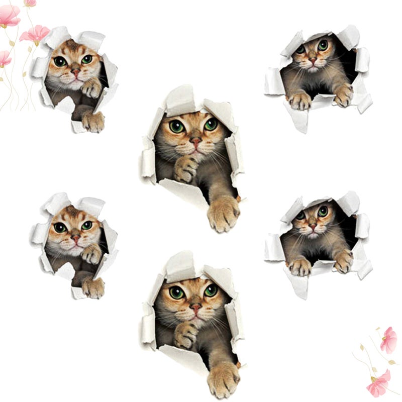 2pcs 3D Broken Wall Cats Wall Stickers Funny Wall Paste Wall Decal DIY Toilet Sticker for Nursery Bedroom Kids Room Living Room - Image 1