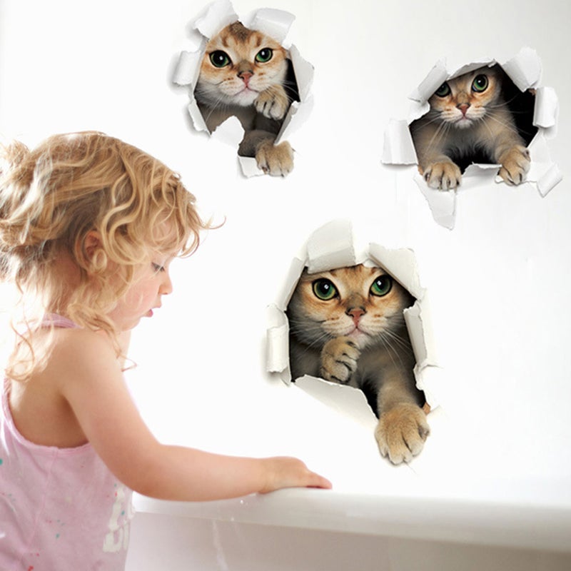 2pcs 3D Broken Wall Cats Wall Stickers Funny Wall Paste Wall Decal DIY Toilet Sticker for Nursery Bedroom Kids Room Living Room - Image 4