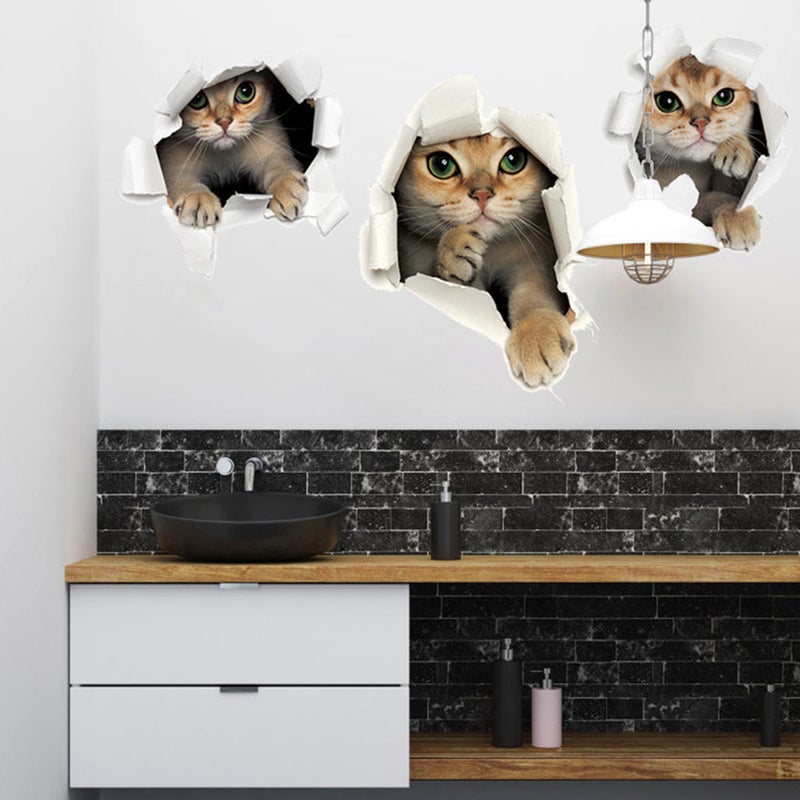 2pcs 3D Broken Wall Cats Wall Stickers Funny Wall Paste Wall Decal DIY Toilet Sticker for Nursery Bedroom Kids Room Living Room - Image 2