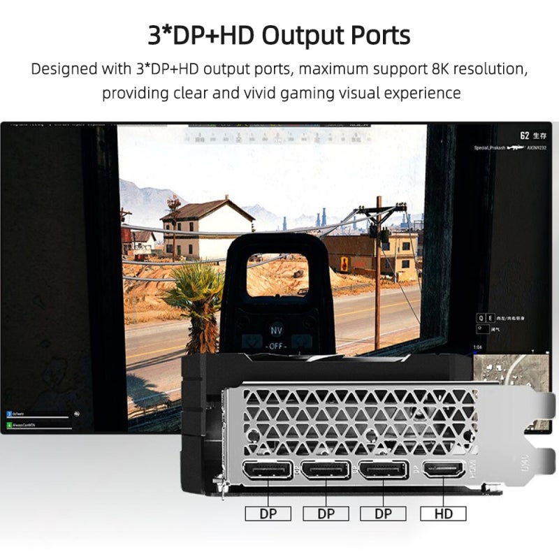بطاقة رسومات ألعاب ذاكرة 8 جيجابايت/256 بت/GDDR6 تبريد بسوابق مزدوجة عالية السرعة - لوحة PCB كبيرة مستقلبة مع خلفيات معدنية كاملة الحجم، بطاقة فيديو لمحبي الألعاب وأجهزة الكمبيوتر المكتبي المنزلي - Image 3