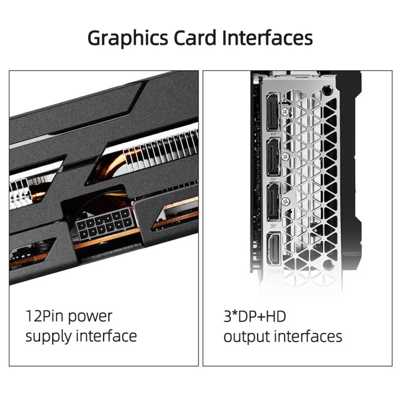 بطاقة رسومات ألعاب ذاكرة 8 جيجابايت/256 بت/GDDR6 تبريد بسوابق مزدوجة عالية السرعة - لوحة PCB كبيرة مستقلبة مع خلفيات معدنية كاملة الحجم، بطاقة فيديو لمحبي الألعاب وأجهزة الكمبيوتر المكتبي المنزلي - Image 2