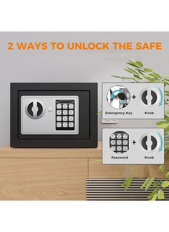 erorex - Security Home Safe Box Digital Money Safe Box With Pass Code And Keys Safety Box For Home Business Office Hotel Money Document Jewelery Passport Storage 23Cm X 17Cm X 17Cm Black B17 - Image 1