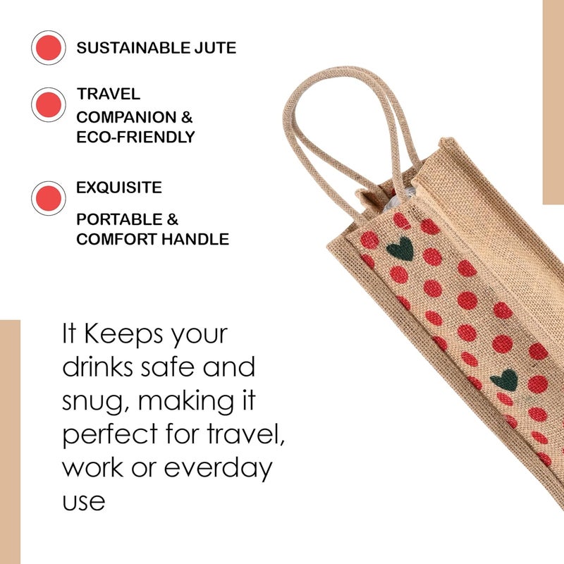 Kuber Industries Jute Bottle Bag (Pack of 4) - 1 LTR Carry Bag for Office, Wine, Travel with Handle - Reusable, Small Dot-Print, Red - Image 4