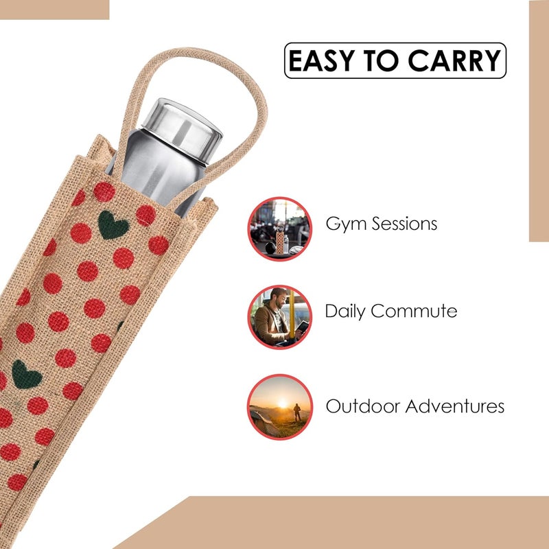 Kuber Industries Jute Bottle Bag (Pack of 4) - 1 LTR Carry Bag for Office, Wine, Travel with Handle - Reusable, Small Dot-Print, Red - Image 5