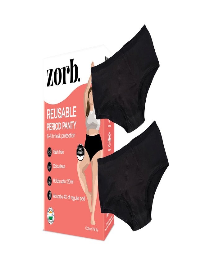 Zorb. Reusable Period Panty for Women | Cotton, Spandex | Comfortable Period Panties for Women Leak Proof | Absorbs Heavy Flow 4X of Sanitary Pad Black, Large (PO2) - Image 1