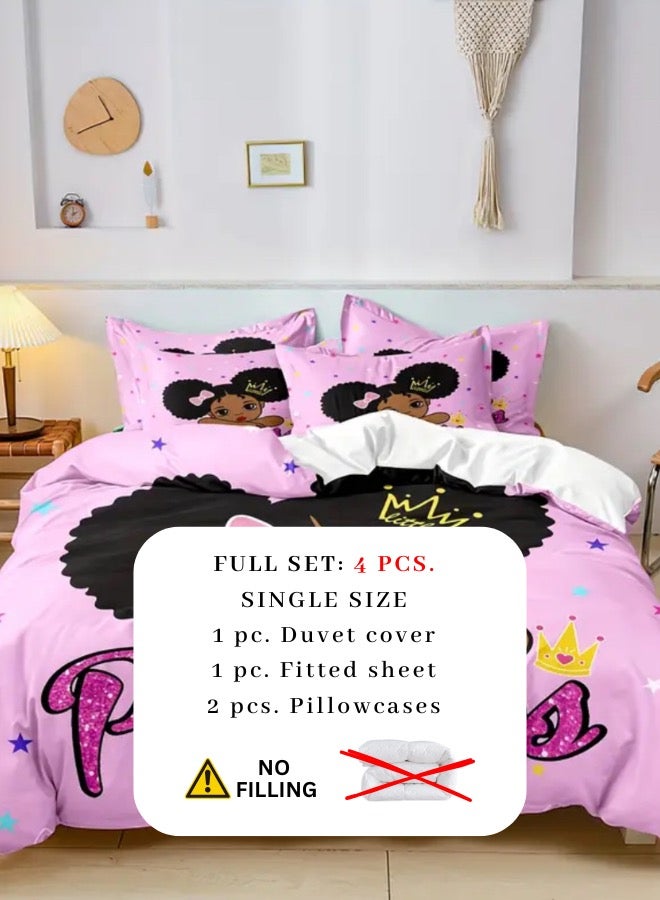 LUNA Home Single size 4 piece duvet cover set in a lovely pink color featuring a princess design.  - Image 3