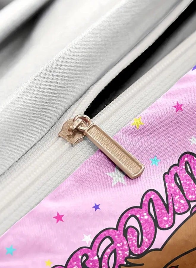 LUNA Home Single size 4 piece duvet cover set in a lovely pink color featuring a princess design.  - Image 5