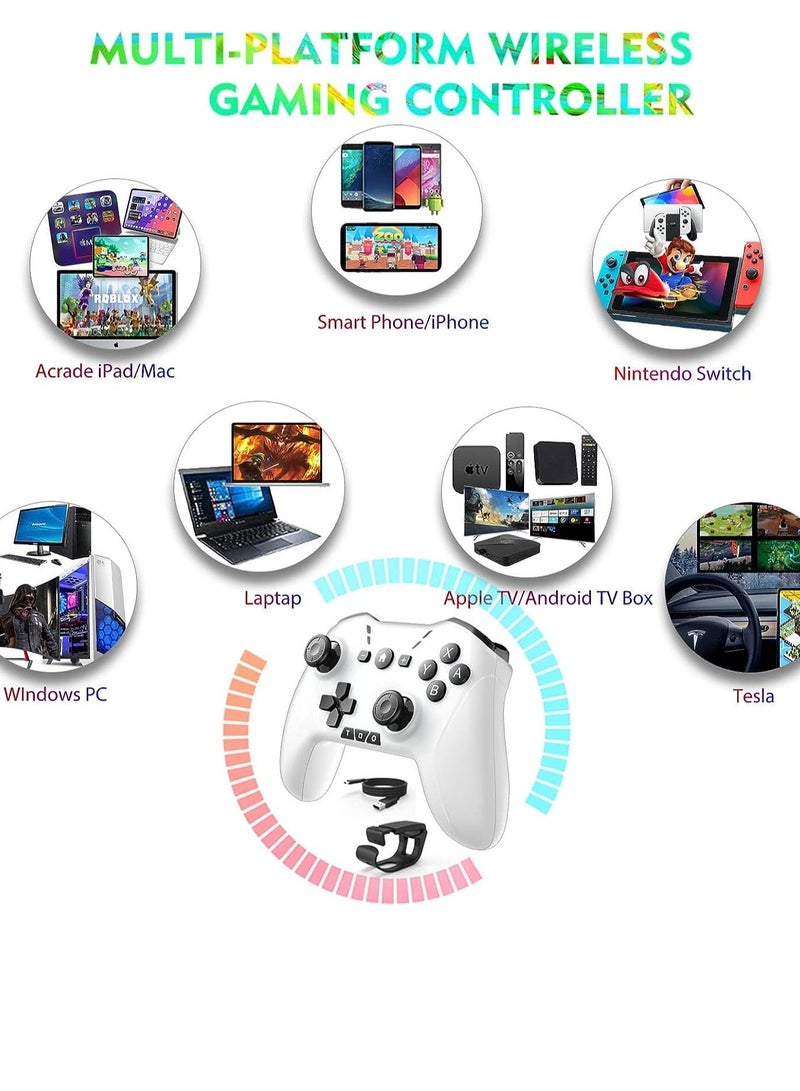 KASTWAVE وحدة تحكم بلوتوث لأجهزة iPhone/الهاتف المحمول/Switch/Mac/iPad/Android/الكمبيوتر المحمول، وحدة تحكم Switch Pro Gamepad Joystick لألعاب Apple Arcade MFi مع مشبك وعمود فقري ومفاتيح تشغيل، باللونين الأبيض والأسود - Image 2