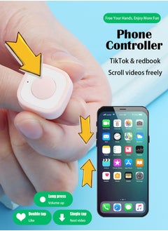 Remote, Tiktok Scrolling Ring, Bluetooth Page Turner for Kindle App, APP Compatible with iOS & Android - Pink White