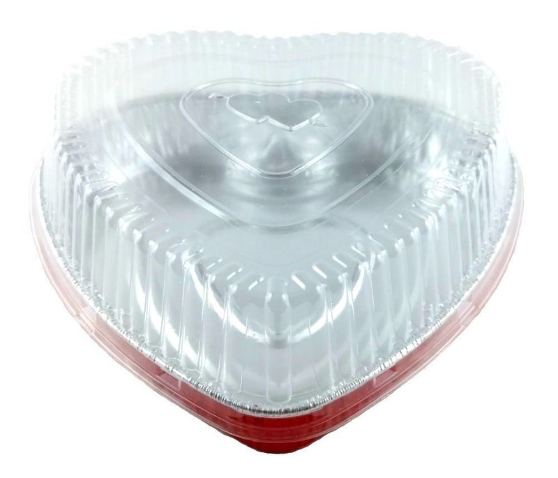 Handi-Foil Red Aluminum Heart Shaped Valentine Foil Cake Pan w/Clear Dome Lid (pack of 10) - Image 1