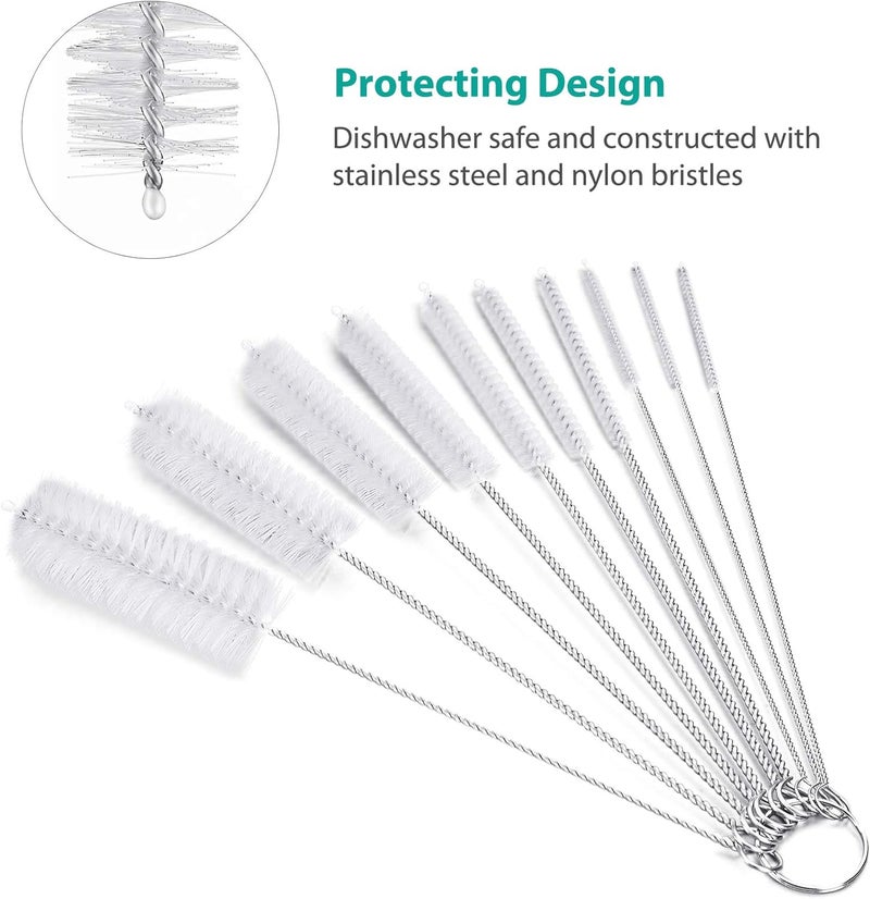 CiaraQ Bottle Cleaning Brushes, 8 Inch Nylon Tube Brush Set, Cleaner for Narrow Neck Bottles Cups with Hook, Set of 10pcs. Dust proof - Image 4