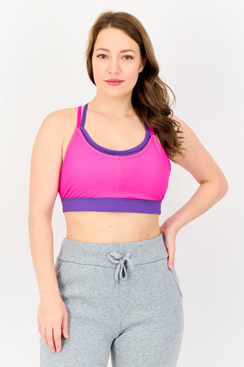 FILA حمالة صدر رياضية نسائية مبطنة قليلاً، وردي - Image 1