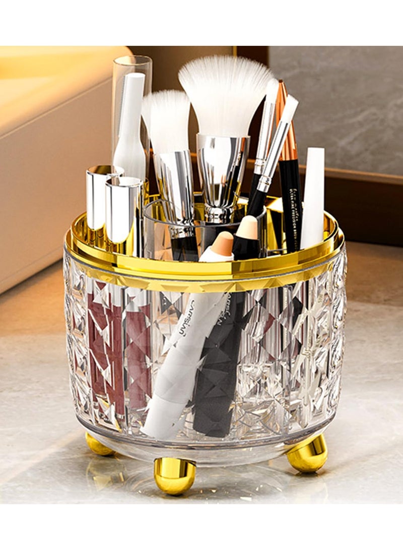 Excefore 360° Degree Rotating Makeup Brush Holder Organizer for Vanity, 6 Slots Spinning Brushes Storage, Pen Holder, Cosmetic Cup (Clear) - Image 1