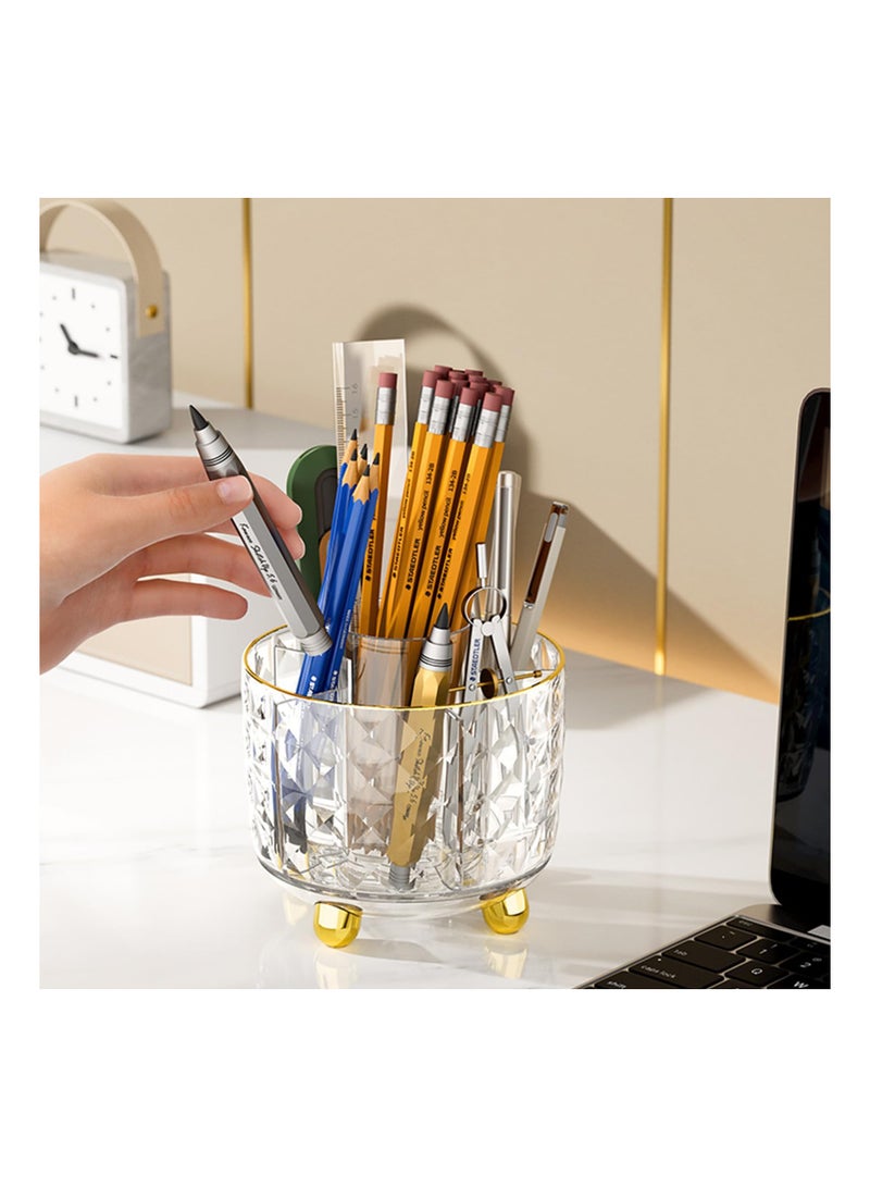 Excefore 360° Degree Rotating Makeup Brush Holder Organizer for Vanity, 6 Slots Spinning Brushes Storage, Pen Holder, Cosmetic Cup (Clear) - Image 5