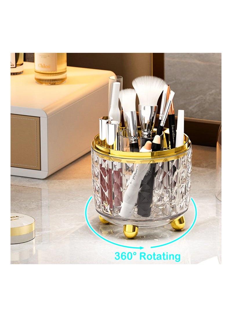 Excefore 360° Degree Rotating Makeup Brush Holder Organizer for Vanity, 6 Slots Spinning Brushes Storage, Pen Holder, Cosmetic Cup (Clear) - Image 4