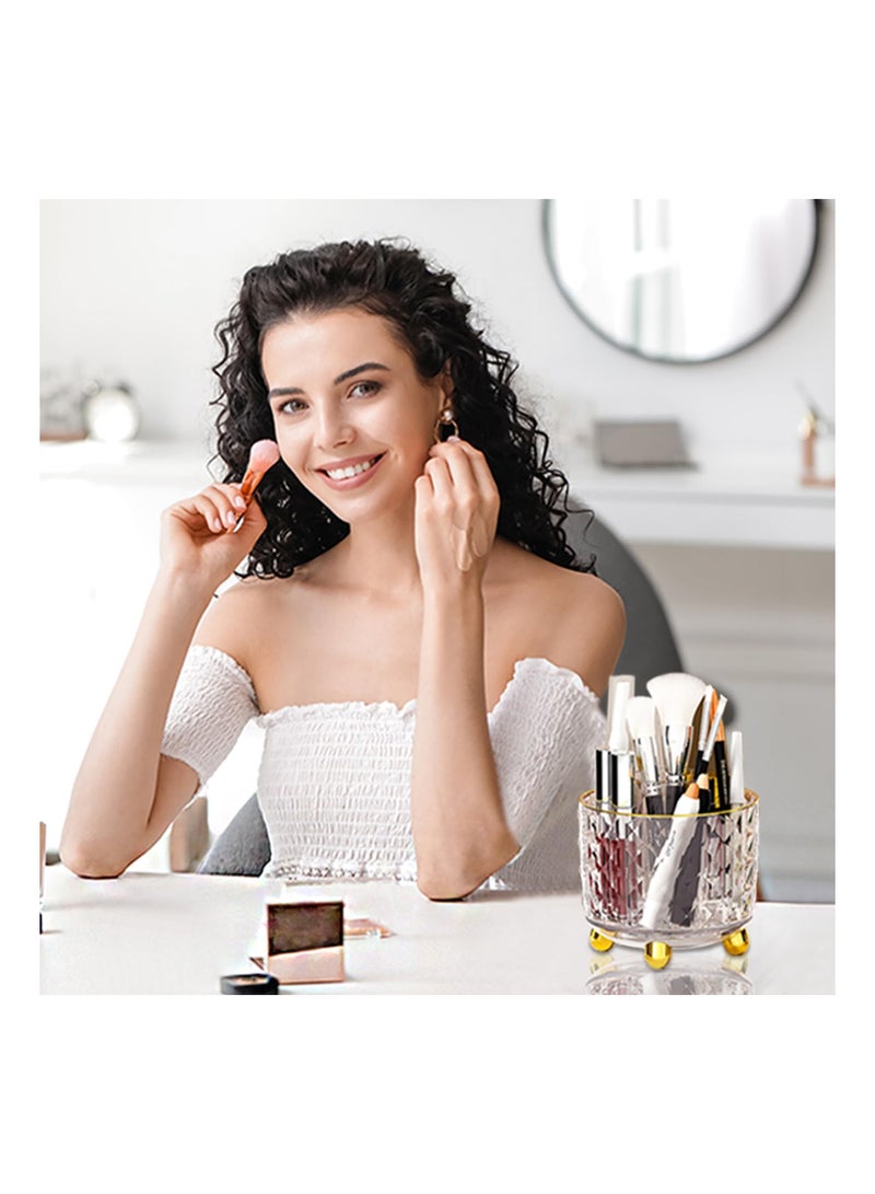 Excefore 360° Degree Rotating Makeup Brush Holder Organizer for Vanity, 6 Slots Spinning Brushes Storage, Pen Holder, Cosmetic Cup (Clear) - Image 2