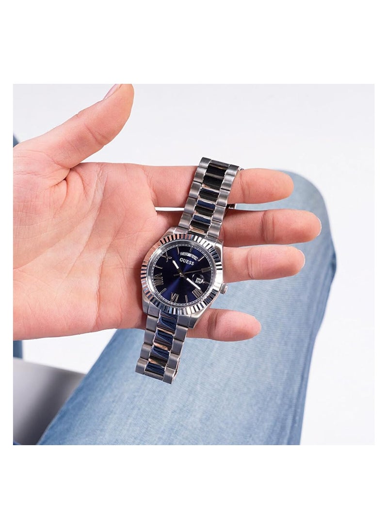 Guess Mens Silver Tone Day/Date Blue Dial Watch GW0265G7 - Image 5