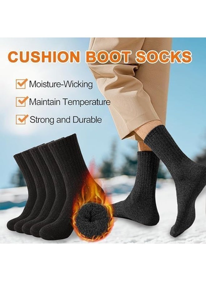 Thermal Socks for Men 5 Pairs Warm Hiking Socks Winter Thick Cozy Cushion Boot Socks for Cold Weather - Image 3