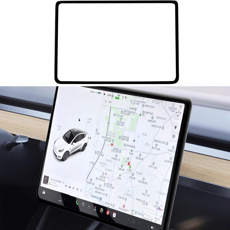 Screen Edge Protector Trim Frame Compatible with Tesla Model 3 Highland Model Y Juniper 2025 2024 2023 2022 2021 2020 Interior Center Console Cover Decor Strip Decorations Trim Accessories Black