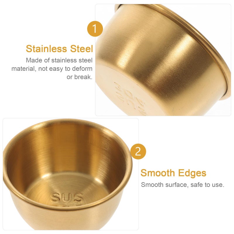 Stainless Steel Gold Rimmed Dipping Bowls Set of 2 for Sauce Condiments 5cm - Image 4