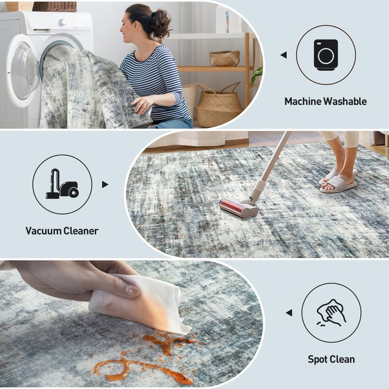 Gent drizz 8x10 Area Rugs Washable Rug: Large Modern Abstract Living Room Rug Soft Anti-Skid Thin Carpet Indoor Floor Non-Shedding Carpets for Bedroom Dining Room Farmhouse Nursery Home Office Blue Multi - Image 3
