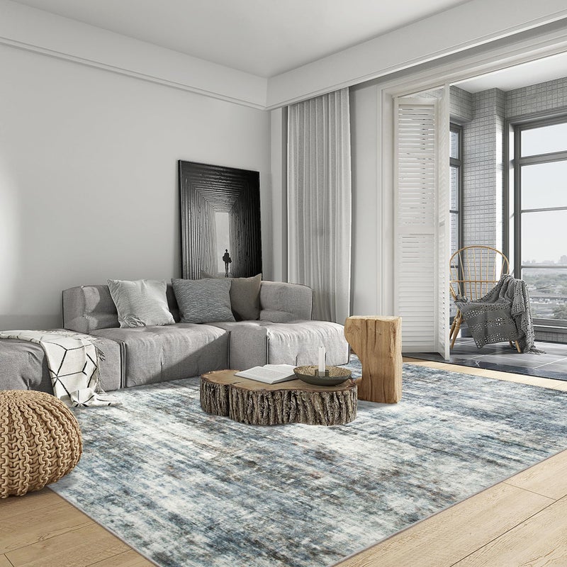 Gent drizz 8x10 Area Rugs Washable Rug: Large Modern Abstract Living Room Rug Soft Anti-Skid Thin Carpet Indoor Floor Non-Shedding Carpets for Bedroom Dining Room Farmhouse Nursery Home Office Blue Multi - Image 2