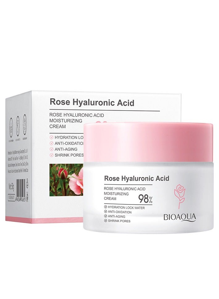 Rose Hyaluronic Acid Moisturizing Cream, Rose Day Face Cream with Natural Rose Oil, Rose Moisturizing Cream with Hyaluronic Acid, Moisturizing and firming Face Cream, Rose Water Revitalizing Day Cream, Face Moisturizer for dry skin 50g