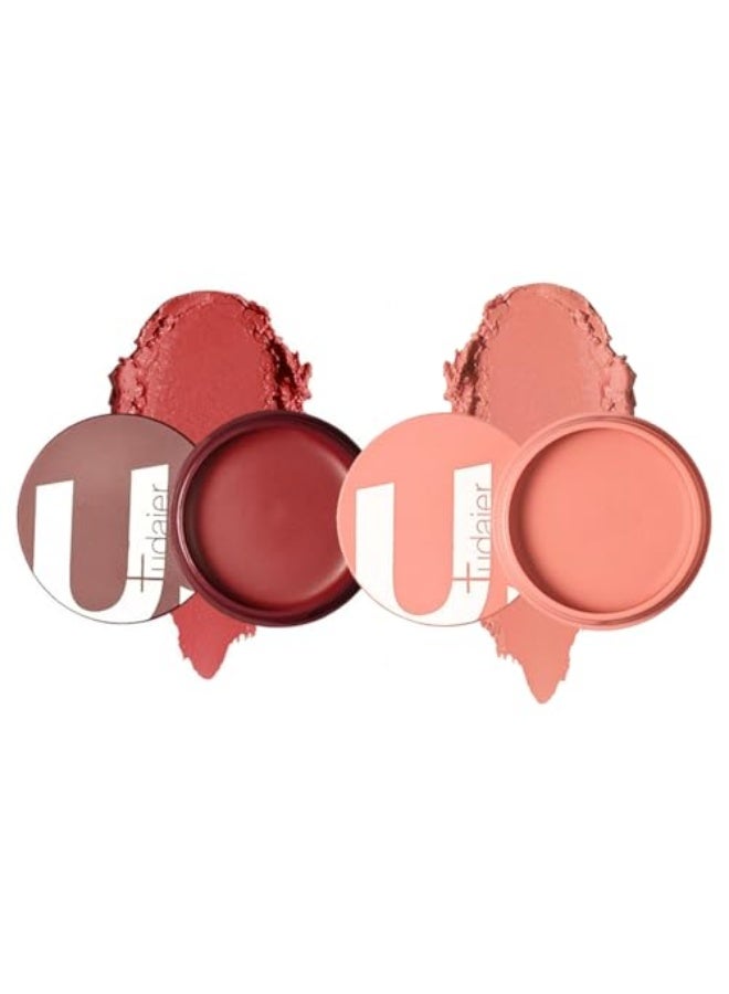 بوداير قطعتان من أحمر الخدود الكريمي، 4 ألوان عالية الصبغة وسلسة وقابلة للبناء، أحمر خدود يدوم طويلاً بمظهر طبيعي (اللون 02+08) - Image 1