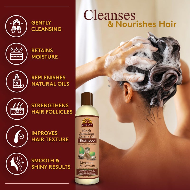 OKAY Black Jamaican Castor Oil Shampoo - Jamaican Castor Shampoo for Hair Health, Natural Moisturizing Cleanser to Strengthen & Restore Damaged Hair for Women & Men - 12 fl oz (Pack of 1) - Image 2