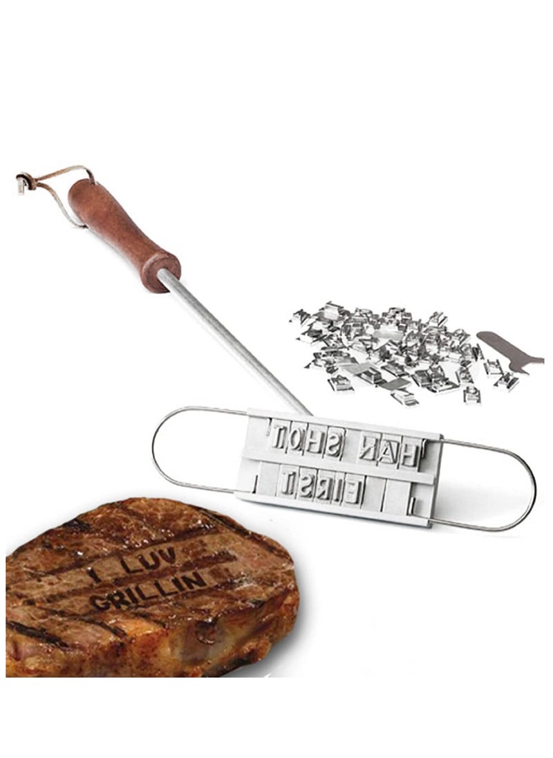 Generic - Custom BBQ Branding Iron with 55 Interchangeable Letters, Wooden Handle Grill Accessory for Branding Steaks, Burgers, Chicken, and Meat - Perfect for Barbecue Enthusiasts! - Image 1