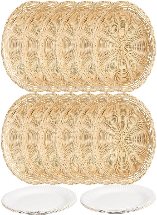 Medanera 12 Pcs Bamboo Paper Plate Holders with 20 8 Inch Paper Plates Weave Wicker Plate Holders Heavy Duty Dinner Plates Charger Table Mats Reusable for Picnic Dinning Home Party Daily Decor - Image 1