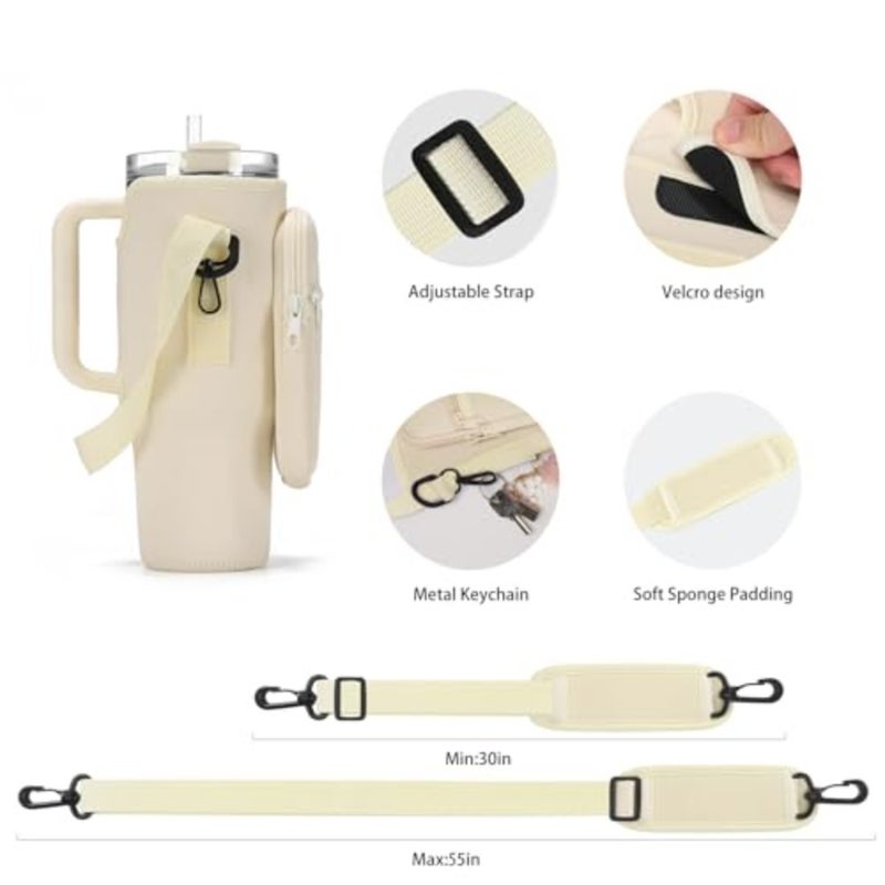 Water Bottle Carrier Bag for Stanley 40/30 oz Tumbler with Phone Pocket Neoprene Water Bottle Holder with Shoulder and Handheld Strap Stanley Cup Accessories - Image 4