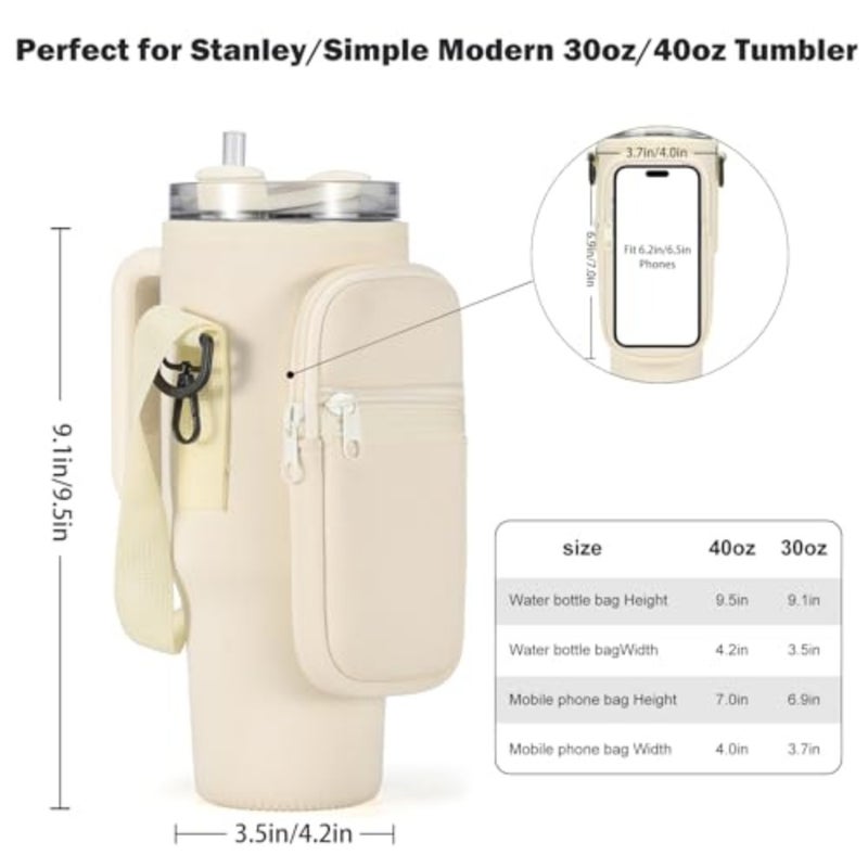 Water Bottle Carrier Bag for Stanley 40/30 oz Tumbler with Phone Pocket Neoprene Water Bottle Holder with Shoulder and Handheld Strap Stanley Cup Accessories - Image 2
