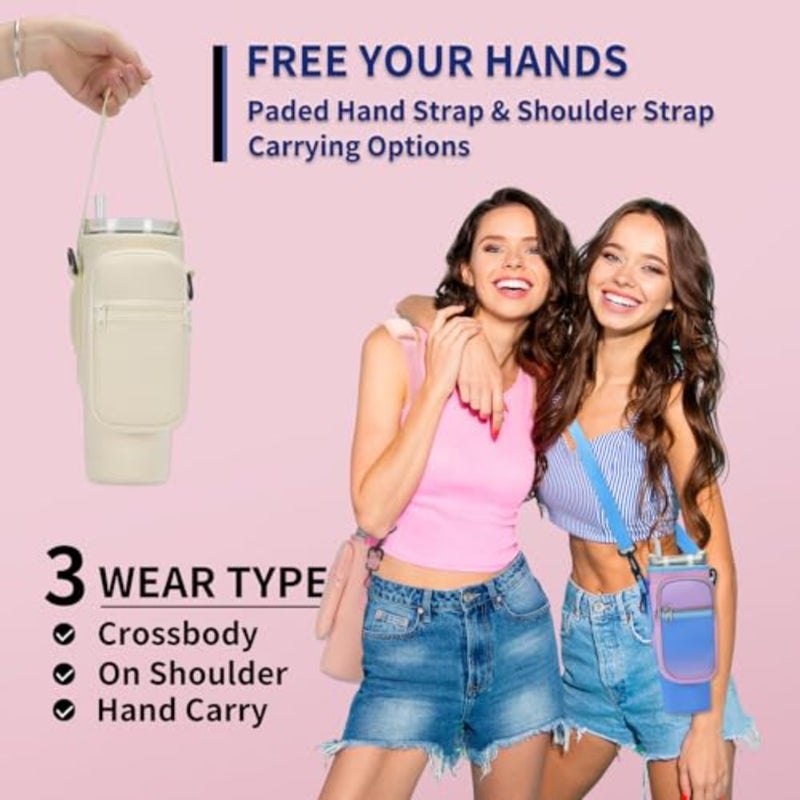 Water Bottle Carrier Bag for Stanley 40/30 oz Tumbler with Phone Pocket Neoprene Water Bottle Holder with Shoulder and Handheld Strap Stanley Cup Accessories - Image 3