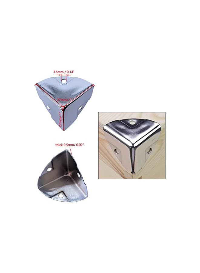 PROMASS promass 20pcs 27mm wide Corner Brace Decorative Protectors Wrap Angle Edge Guard Cover Brackets for Wooden Case Trunk Box Flightcases (Silver)  - Image 3