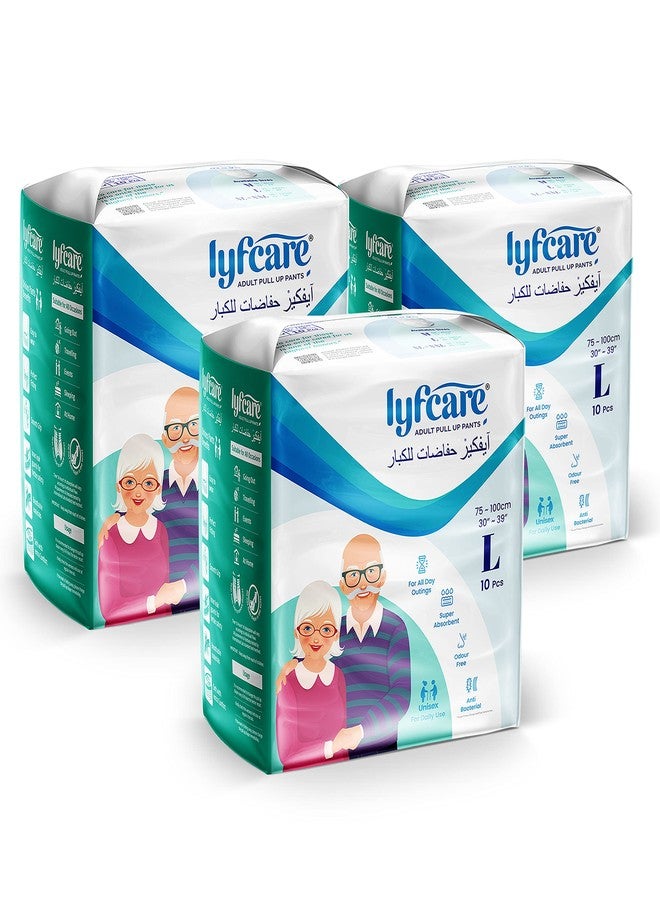 Lyfcare Adult Diapers Large Size (L) - 30 Units (Pack of 3) | Unisex Diapers Pants Style | Waist (75-100 cm) | Wetness Indicator, Super Absorb, 360° Protection & 0% Leakage | For Men & Women - Image 1