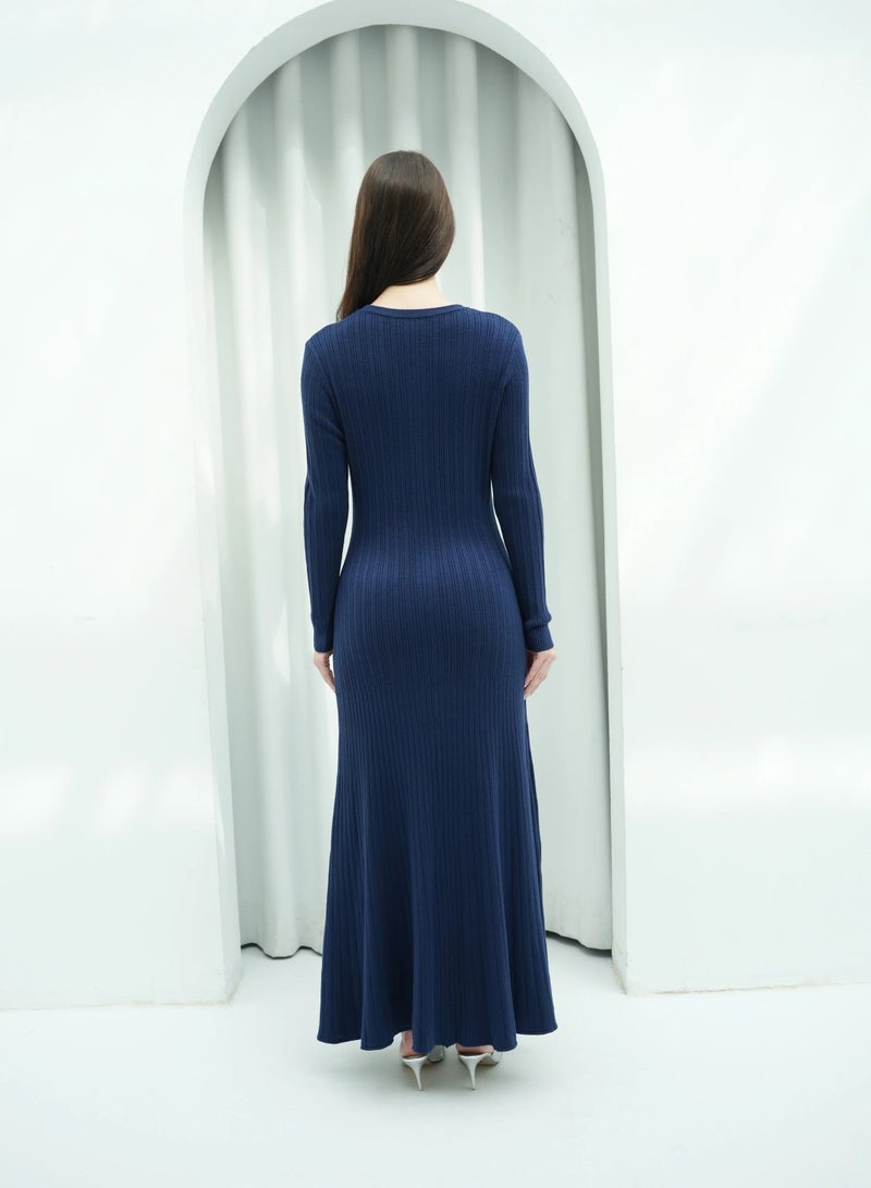 Andy 2329 | Women's Premium Ribbed Knit Maxi Dress – Long-Sleeve Bodycon Design with Scoop Neckline | Elegant and Comfortable Full-Length Outfit for Everyday Wear and Special Occasions | Navy Blue - Image 3