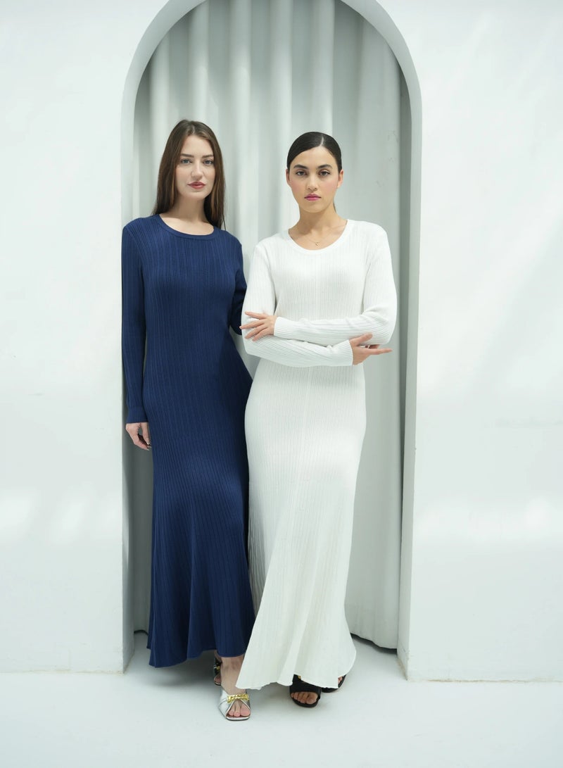 Andy 2329 | Women's Premium Ribbed Knit Maxi Dress – Long-Sleeve Bodycon Design with Scoop Neckline | Elegant and Comfortable Full-Length Outfit for Everyday Wear and Special Occasions | Navy Blue - Image 5