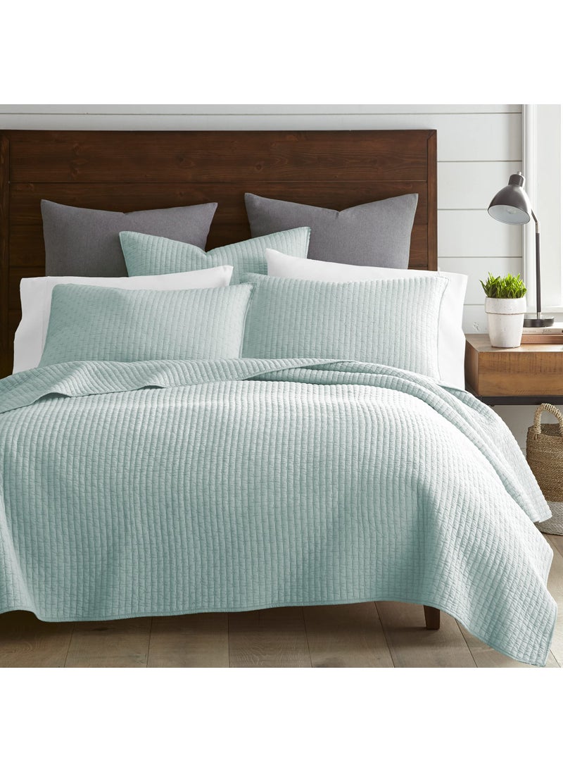 Levtex Home Levtex Home  Cross Stitch Blue Haze Quilt Set  100 Cotton  FullQueen Quilt 88x92in  2 Standard Shams 26x20in  Reversible  Cotton Fabric 